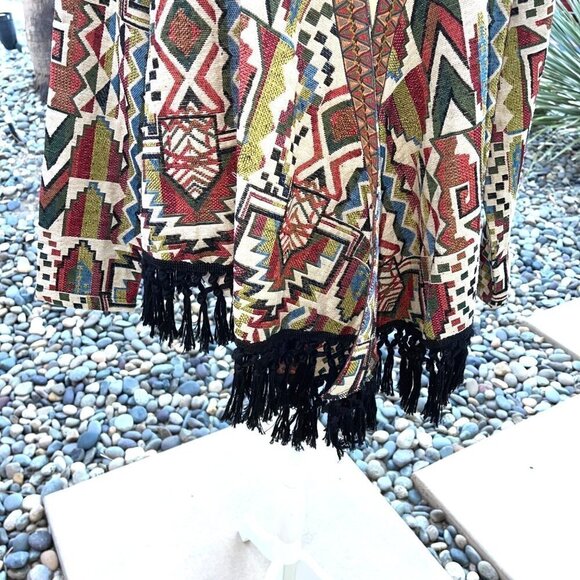 Ryu Open Jacket Medium M Womens Southwestern Fringe Multicolor Fitted Sleeves - Picture 13 of 16